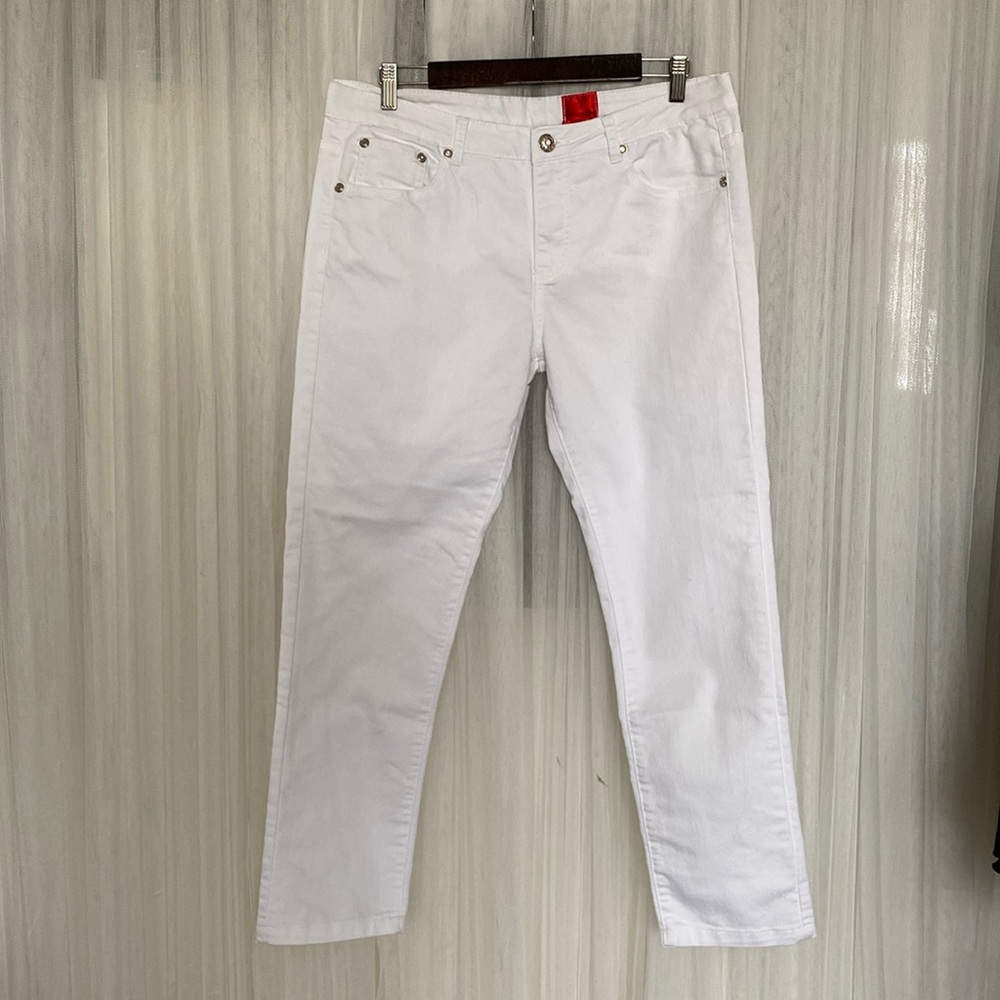 V Cristina White jeans, silver rhinestones glued to back pockets! Size 12